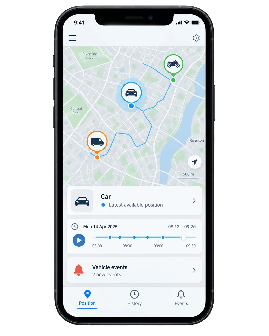 CLAS Track vehicle information shown on a smartphone