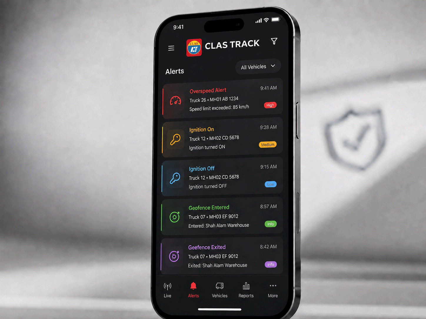 CLAS Track vehicle alert notification interface